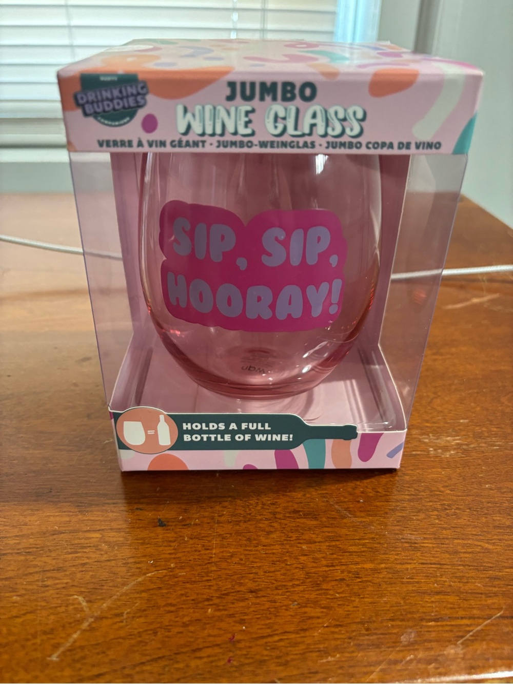 Jumbo Pink 'Sip, Sip, Hooray!' Wine Glass